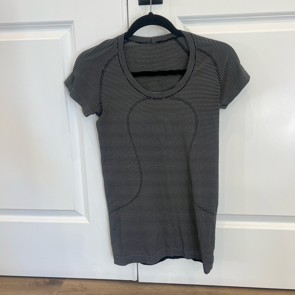 Lululemon Swiftly Top - Striped Black and Gray Women's Top